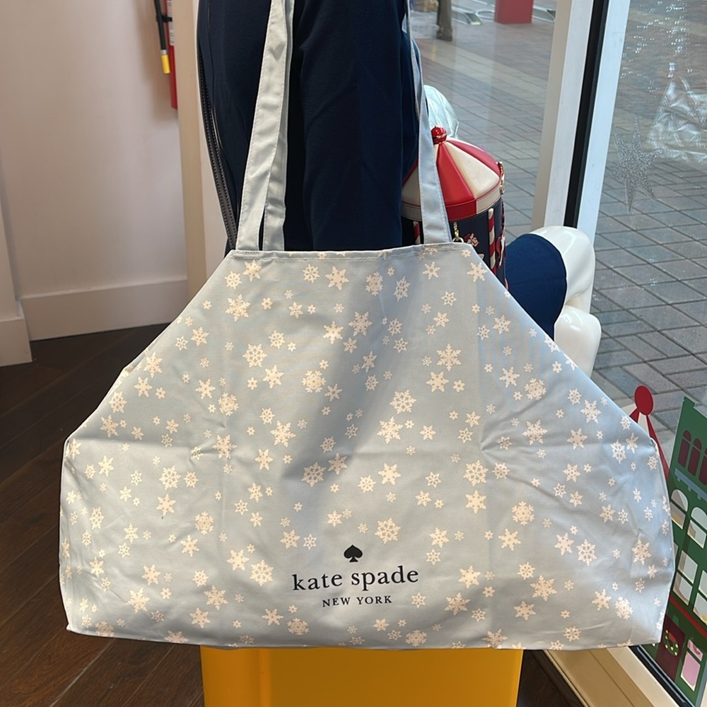 Kate Spade Snow Flakes Canvas Tote XL Reusable Shopping Beach Bag - Picture 15 of 16